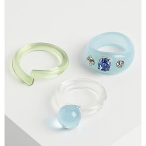 Torrid Baby Blue & Green Lucite Twist Ring Set of 3 NEW